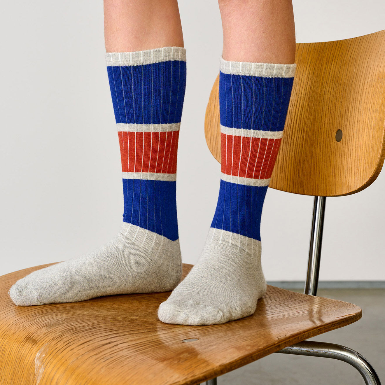 Bellerose Chaussettes hautes en Coton mélangé Fiqo à rayures gris clair
