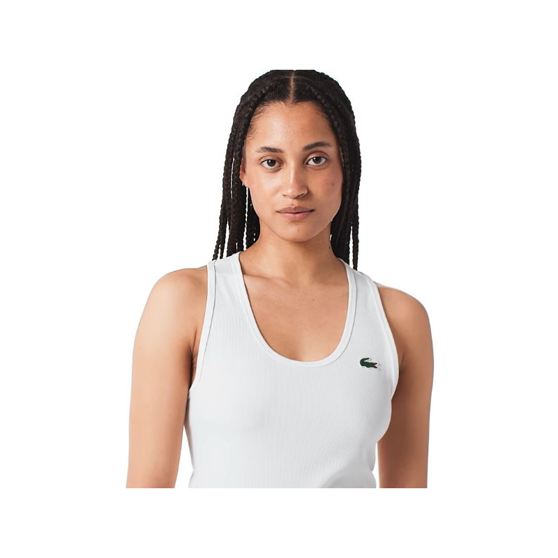 Débardeur femme Lacoste blanc maille côtelée