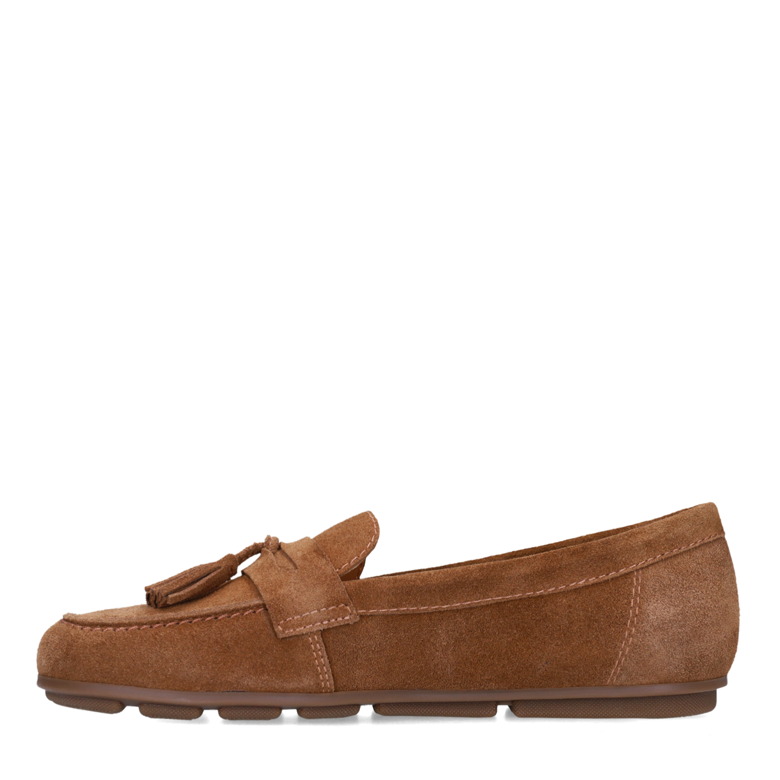 Bruine suède loafers met franjes