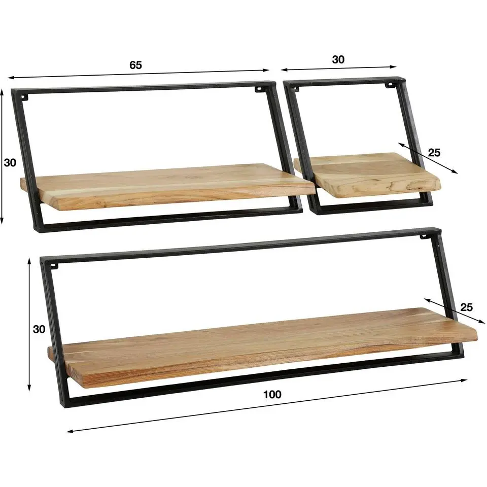 Set van 3 wandplanken Siebe-acacia/gepoedercoat metaal