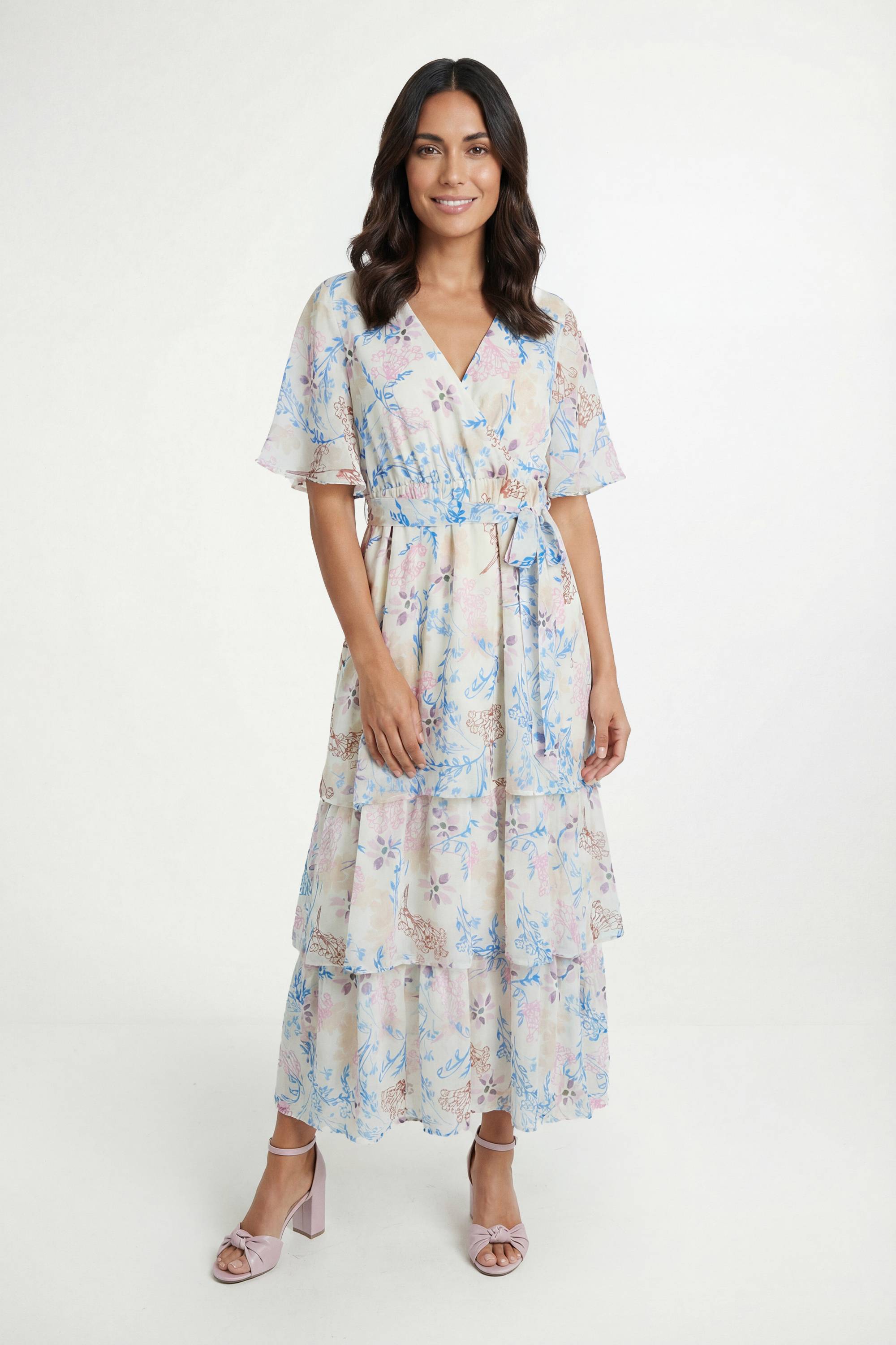 Wallis Robe Longue À Volants Et Imprimé Fleuri