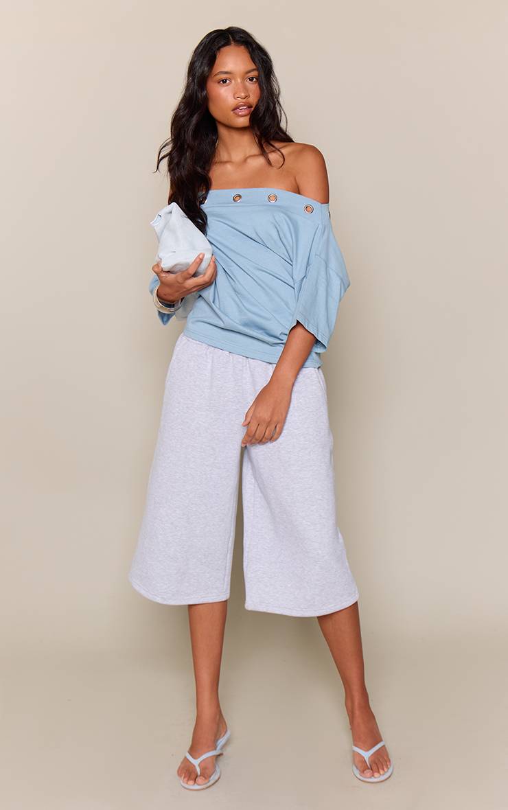 Bleu Layette T-shirt Décontracté Asymétrique En Coton À Œillets Cloutés