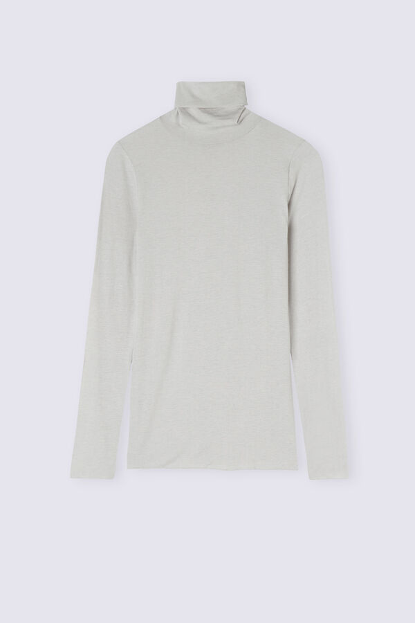 Camiseta de manga comprida com gola alta em cashmere modal ultraleve