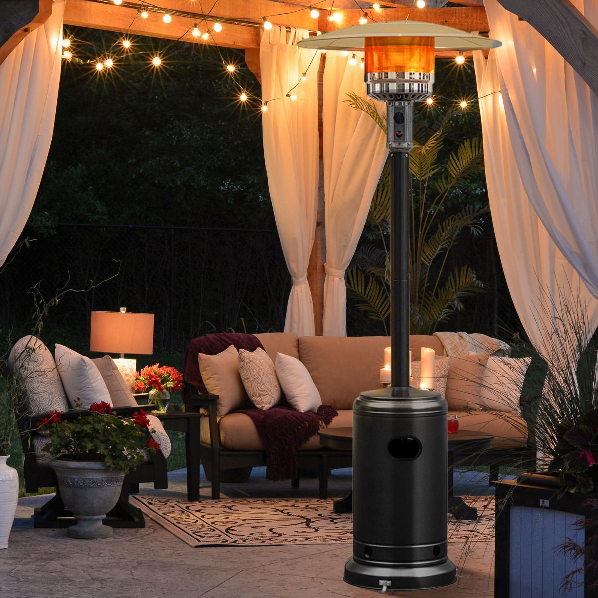 Parasol Chauffage Extérieur à Gaz 13KW Réflecteur 82cm avec Dispositif de Anti-basculement Tube 2 Roues Fluide 220cm Noir - Lidl-Manfred