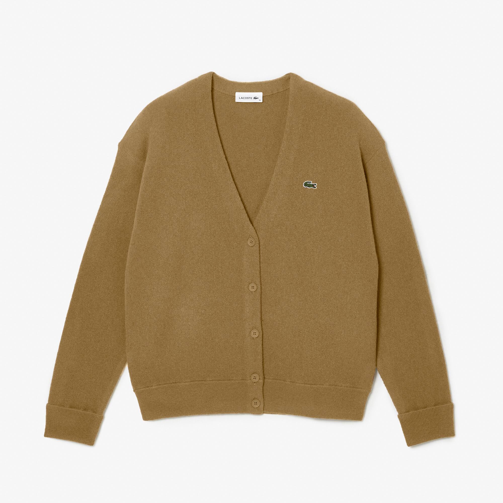 Cardigan femme Lacoste col en V en laine Pullovers - Marron - Lacoste - Femme