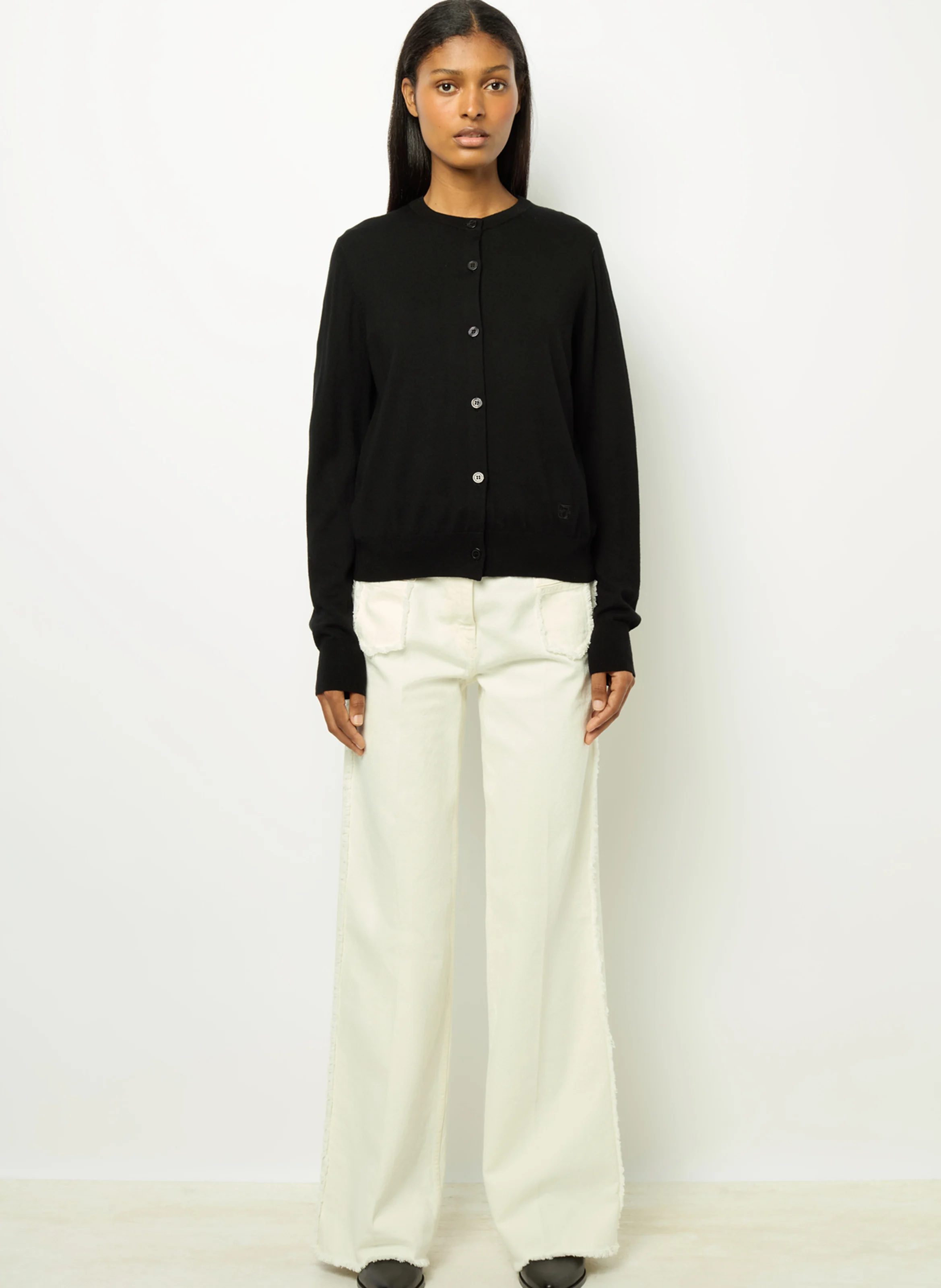 JUSTINE - Cardigan col rond en laine | Noir