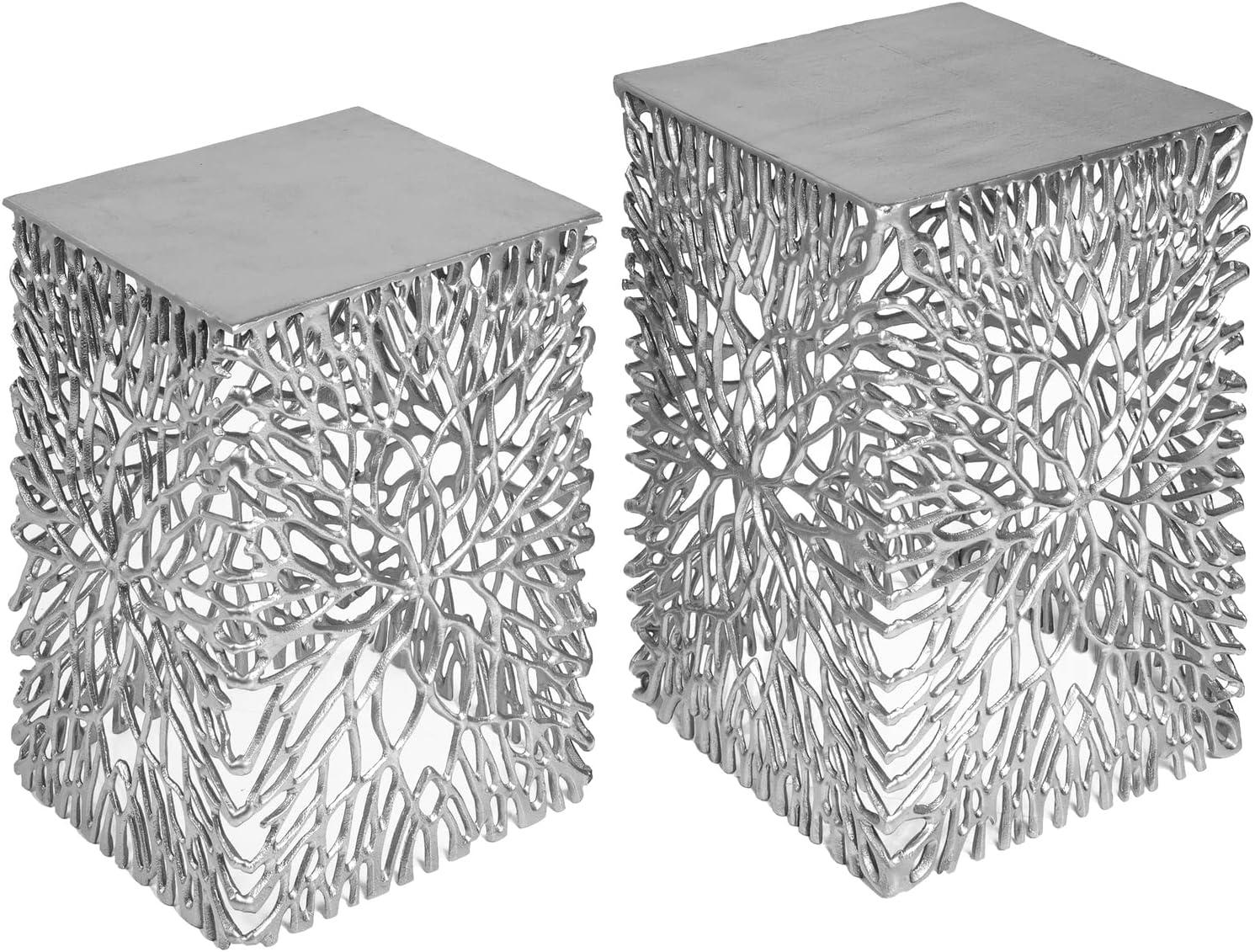 Riess Ambiente filigranes Beistelltisch 2er Set Leaf 33cm Silber Handarbeit Handmade Couchtische Sofatische Dekotische Wohnzimmertisch Nachttisch Tisch