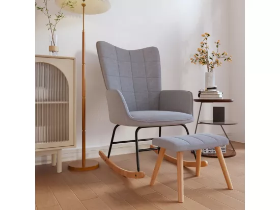 Chaise à bascule avec tabouret Gris clair Tissu
