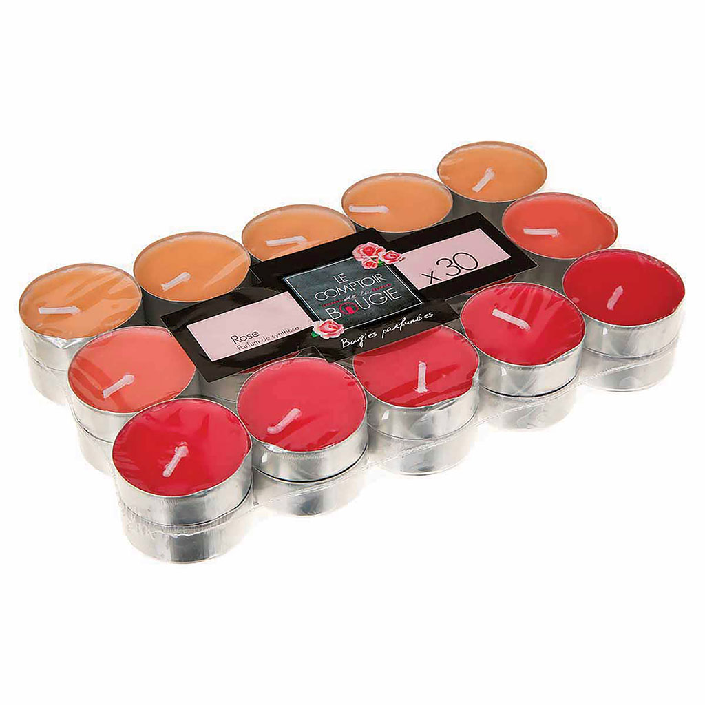 Lot de 30 bougies chauffe-plat parfumées senteur rose