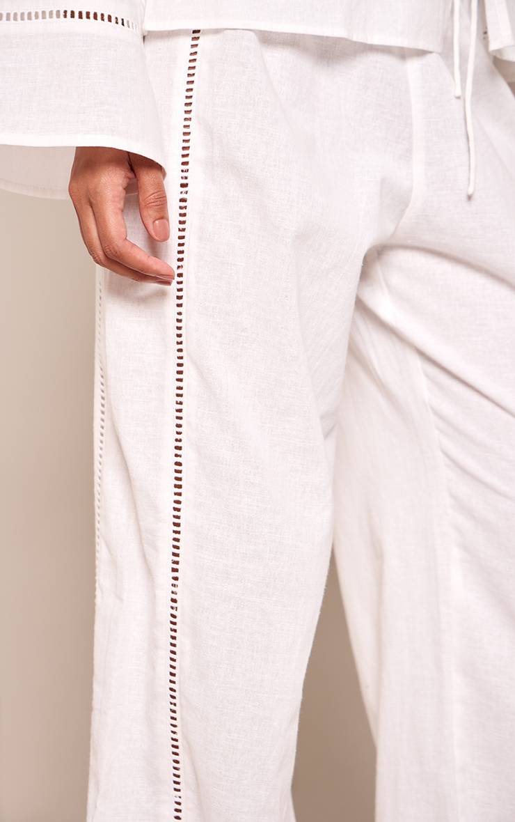 Blanc Ensemble Coordonné Pantalon En Lin Avec Détails Ajourés