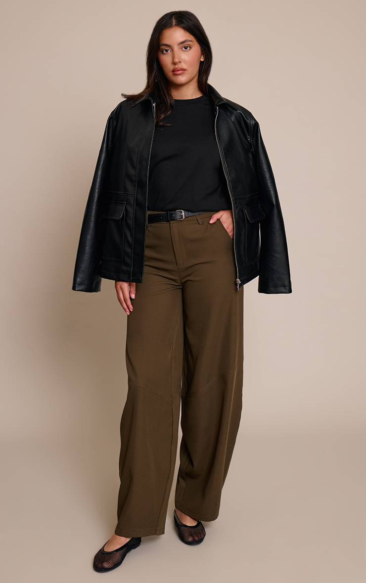 Dark Khaki Pantalon Ballon Tissé À Détails De Coutures