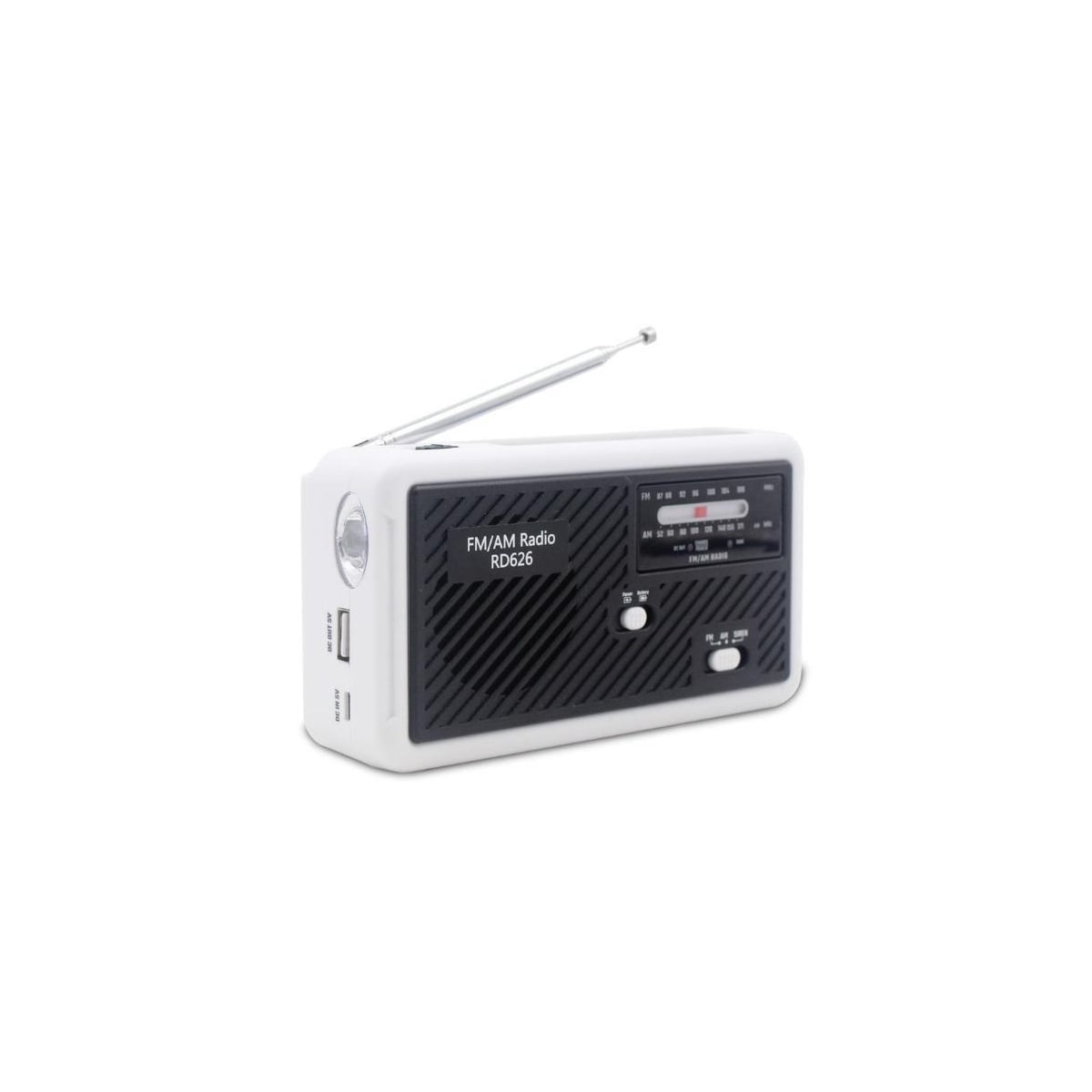 Multifunksjonell sveivradio med LED-lys - FM-radio, USB, Solcelle, Dynamo RD626
