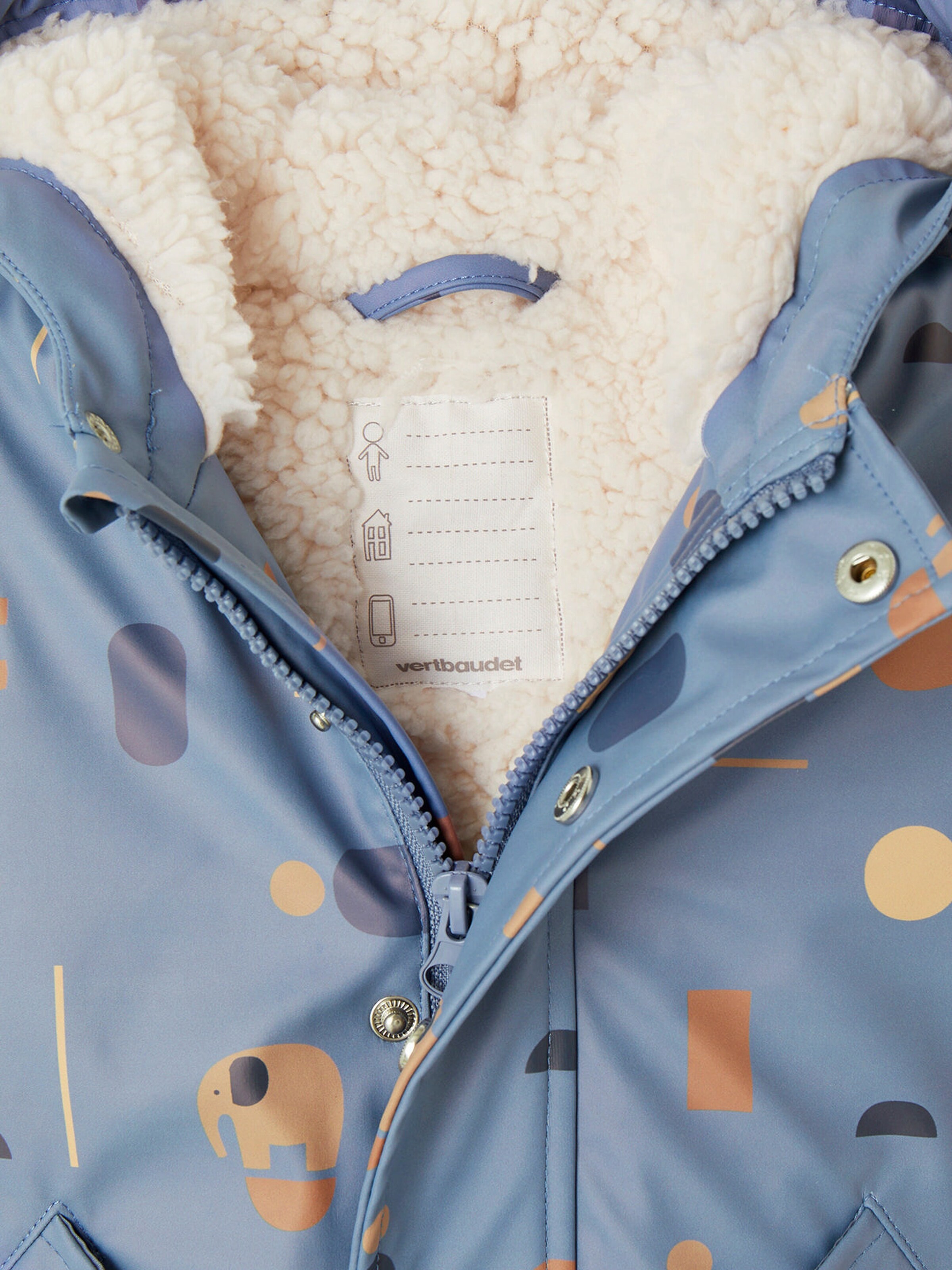 Vertbaudet Baby Regenjacke mit Teddyfleecefutter und Recycling-Polyester blau bedruckt