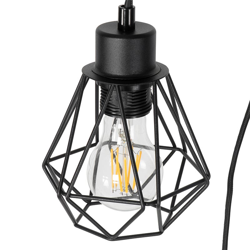 QAZQA - Country House I Vintage Landelijke Vloerlamp Zwart met Hout 2-Lichts - Chon I Woonkamer I Slaapkamer - Staal Langwerpig - LED Geschikt E27