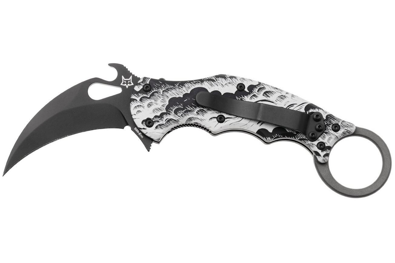 Fox FX-599 ALB-2 The Storm, Black Idroglider Böhler N690Co, Engraved Aluminum, karambitmes