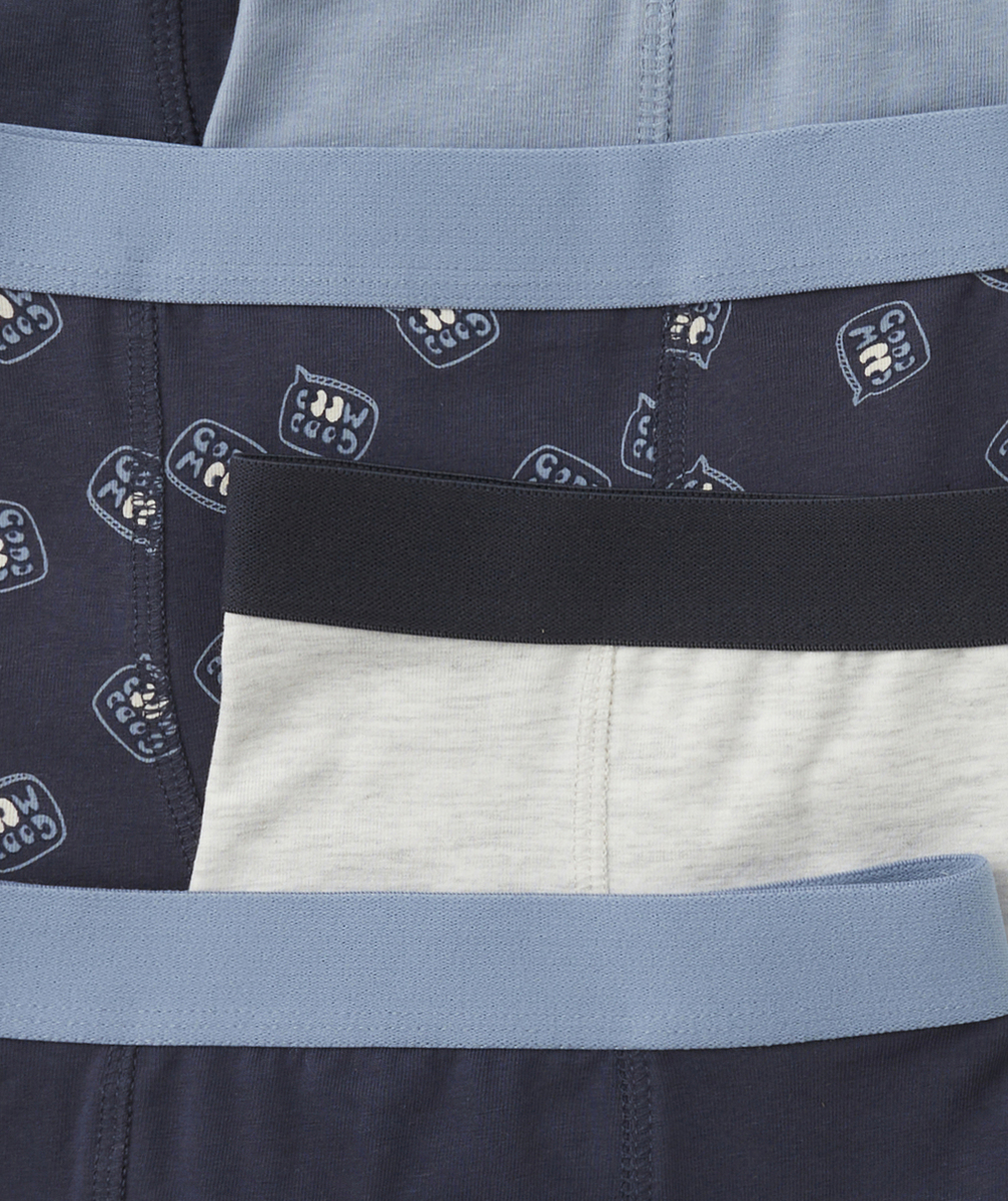 LOT DE 7 BOXERS GARÇON EN COTON BIO BLEUS IMPRIMÉS ET UNIS