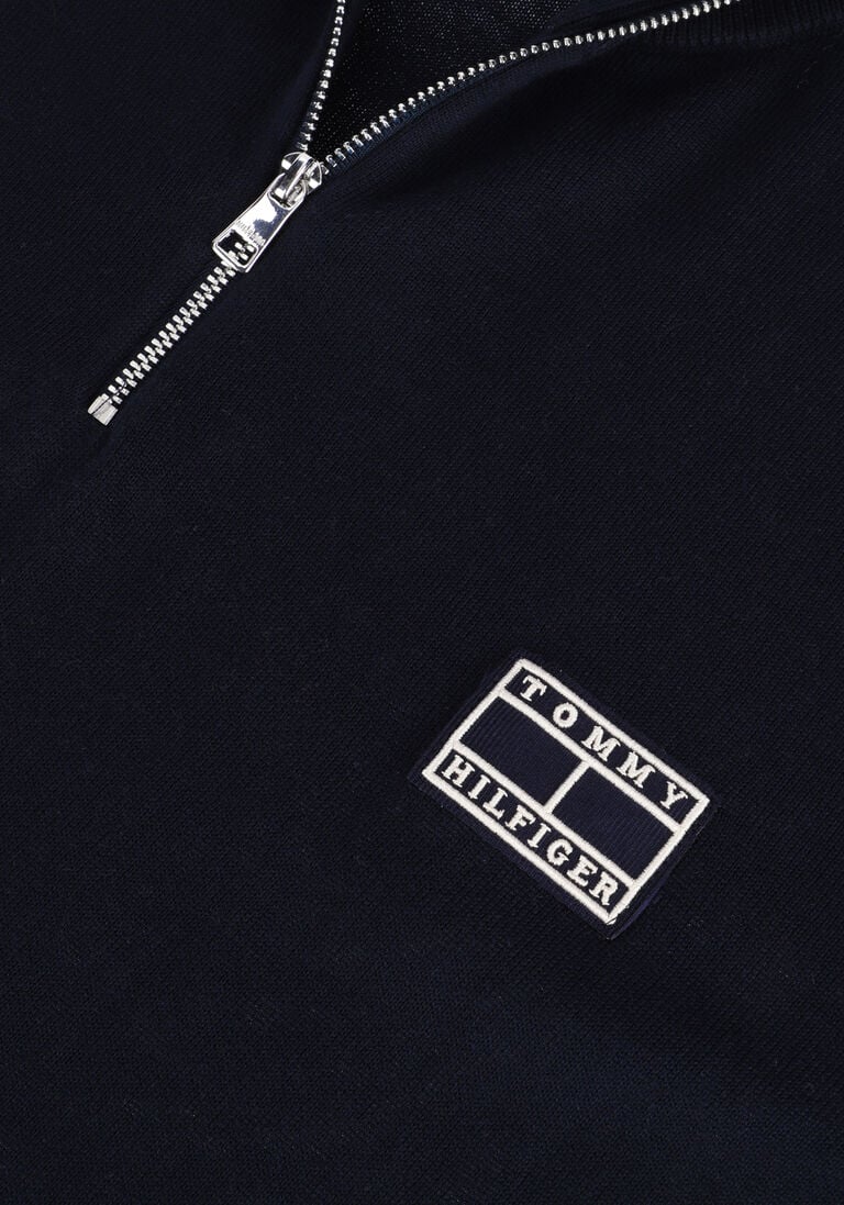 TOMMY HILFIGER donkerblauwe tommy hilfiger trui varsity sleeve stripe zip mock