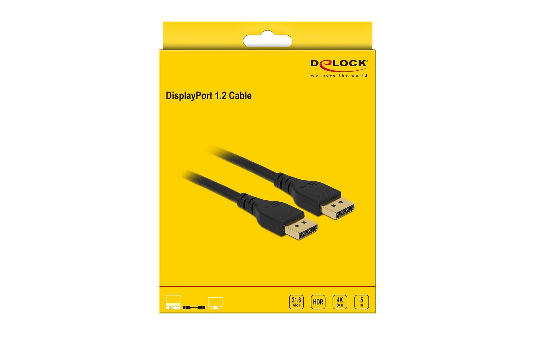 Kabel DisplayPort, 4K/60Hz ohne Einrastfunktion, 5mDelock DisplayPort 1.2 Kabel 4K 60 Hz 5 m ohne Einrastfunktion