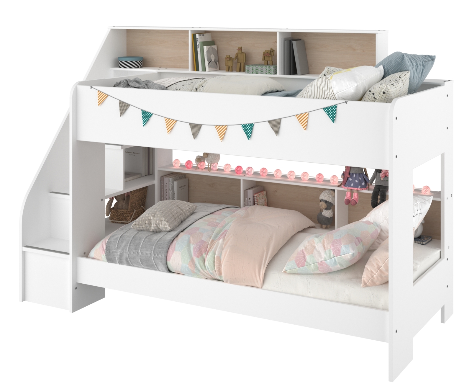 Etagenbett BIBOP 2 - weiß - Jackson Eiche - 90x200 cm
