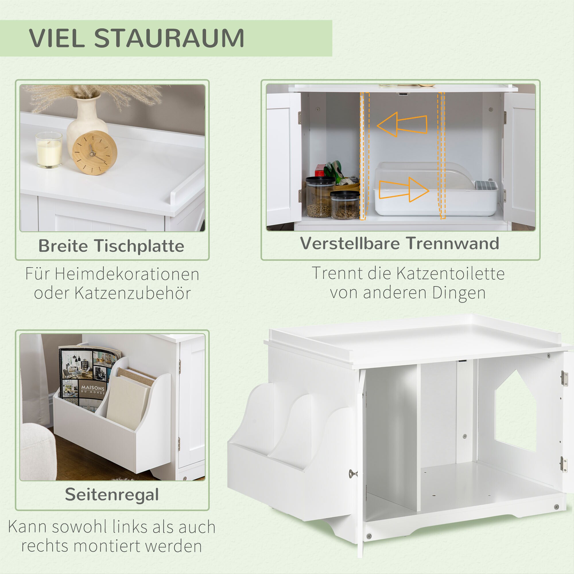 PawHut Katzenklo mit Magnettüren weiß 86L x 48B x 52H cm