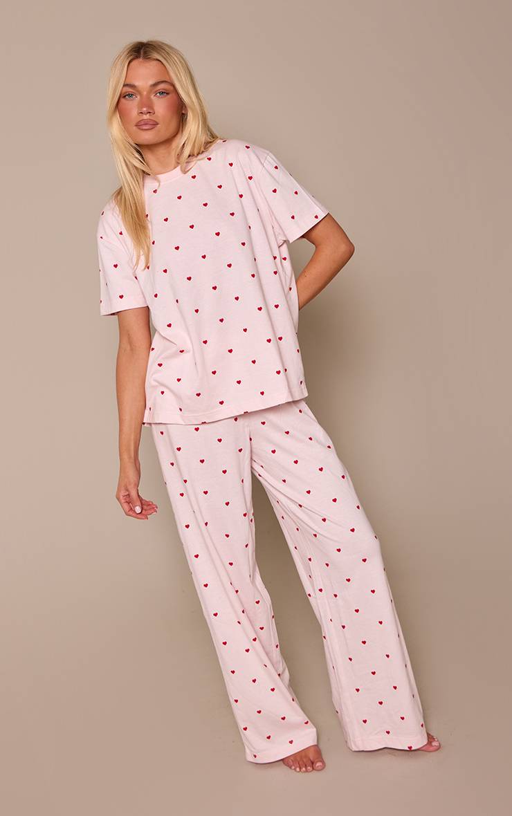 Rose Bébé Haut De Pyjama Boxy & Pantalon Imprimé Cœurs