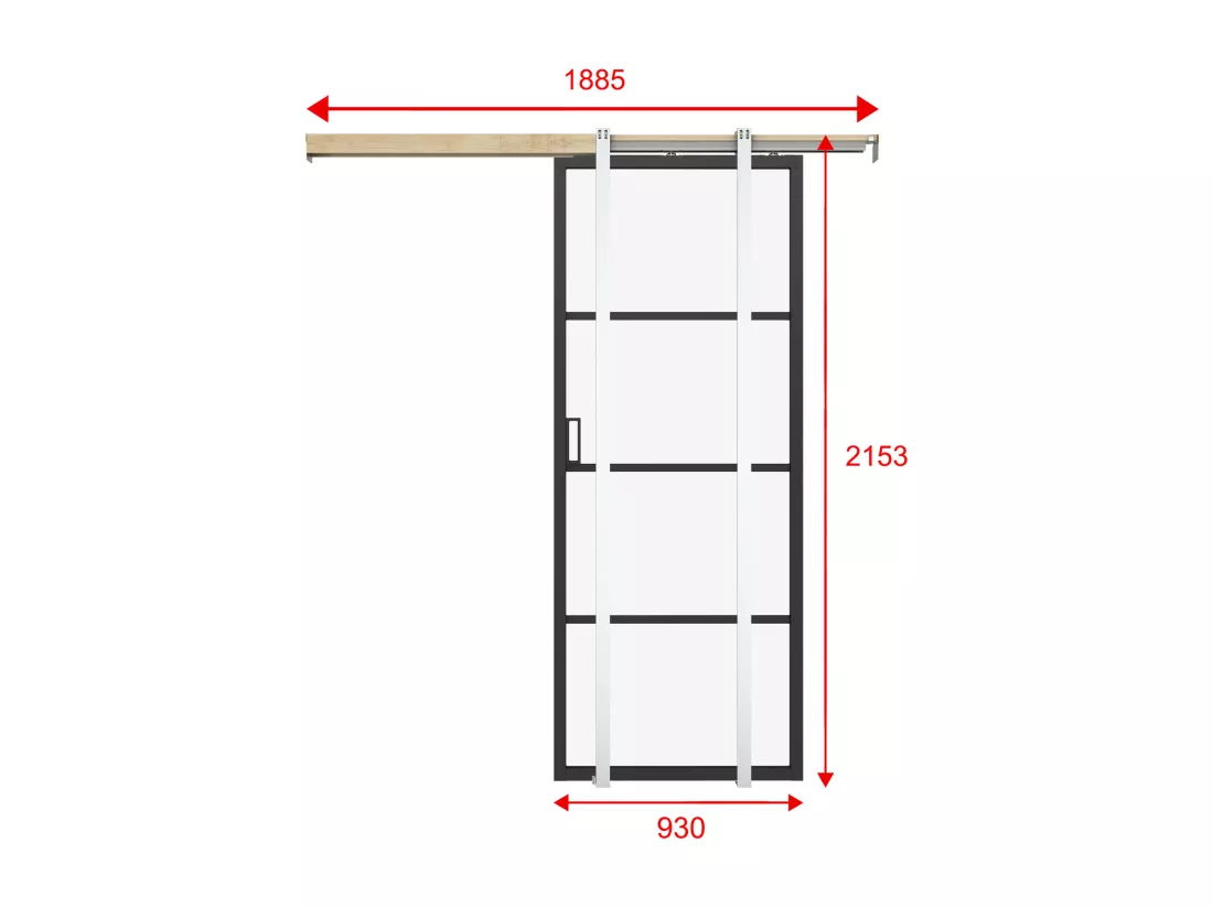 Porte coulissante avec système à galandage - aluminium et verre trempé dépoli - H205 x L93 cm - SINCA II