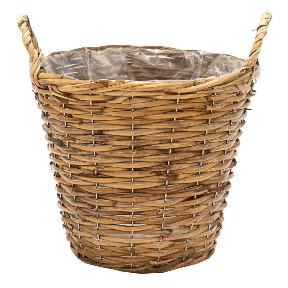 Mega Collections Plantenmand Cuba - rotan - lichtbruin - D19 x H16 cm