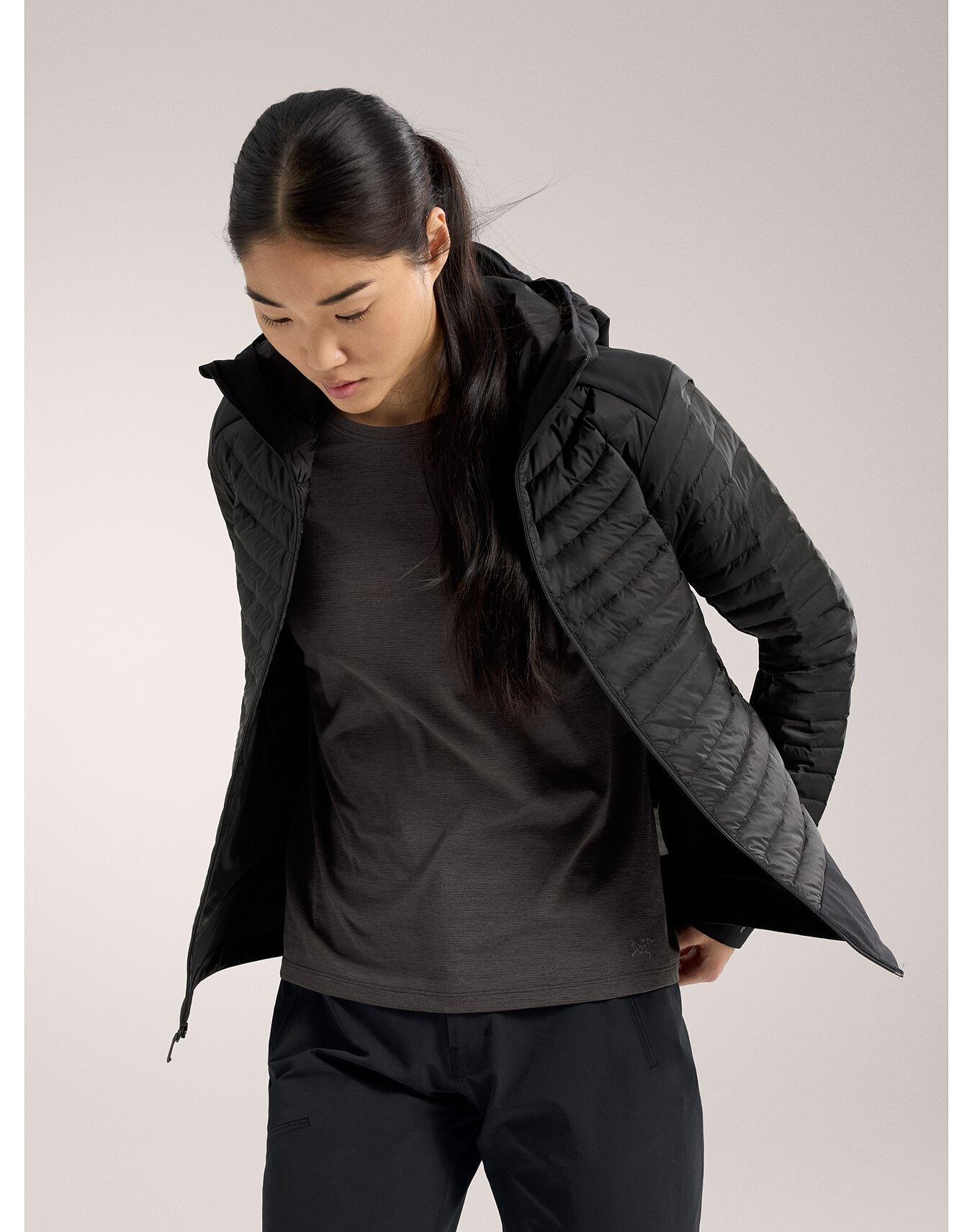 Cerium Hybrid Hoody Dame Black