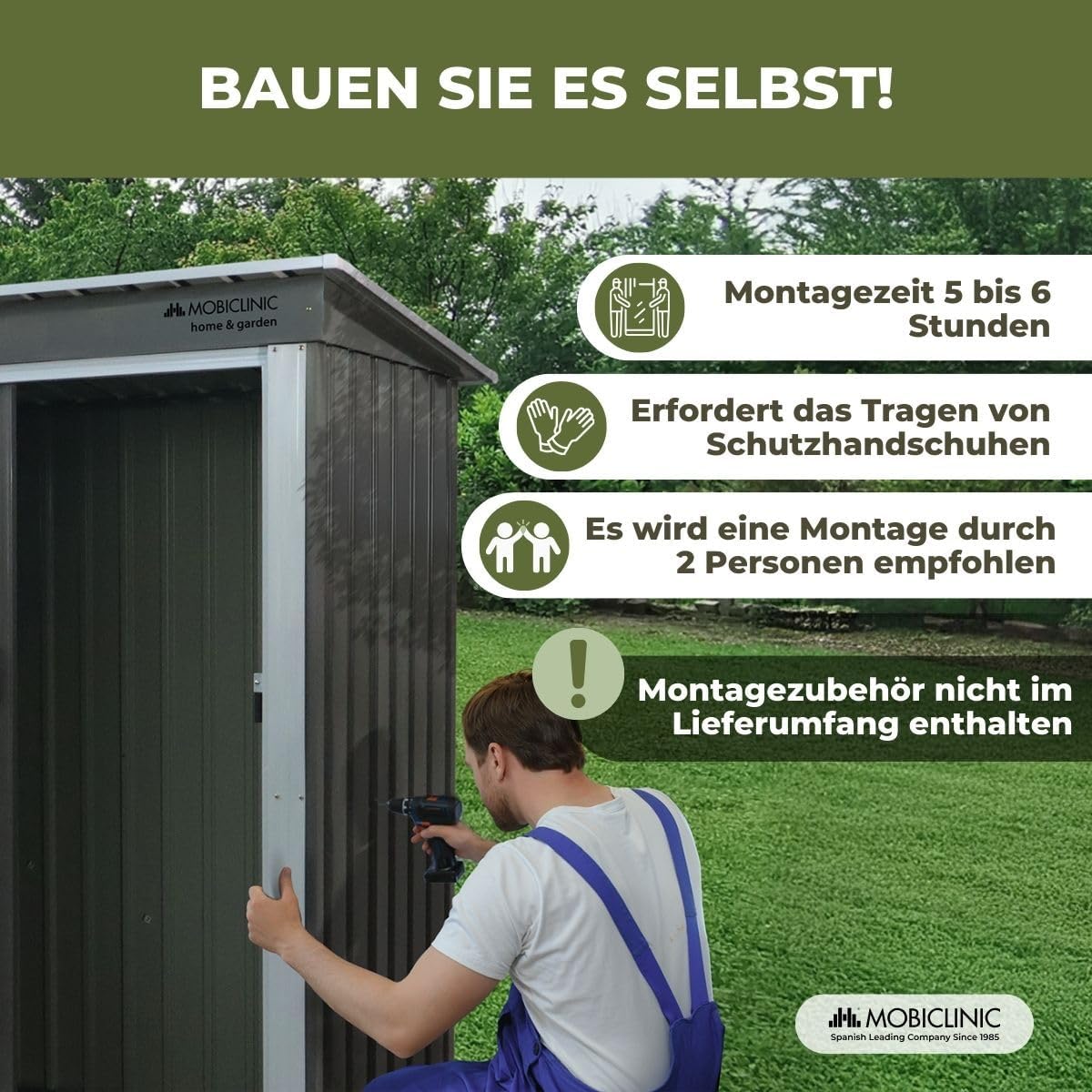 Mobiclinic®, Gerätehaus, Mit Schiebetür, 150 x 75 x 181 cm, Outdoor-Schrank, Abschließbar, Nomi, Schrägdach, 1.4 m², Sichere Aufbewahrung, Strapazierfähig, Grau