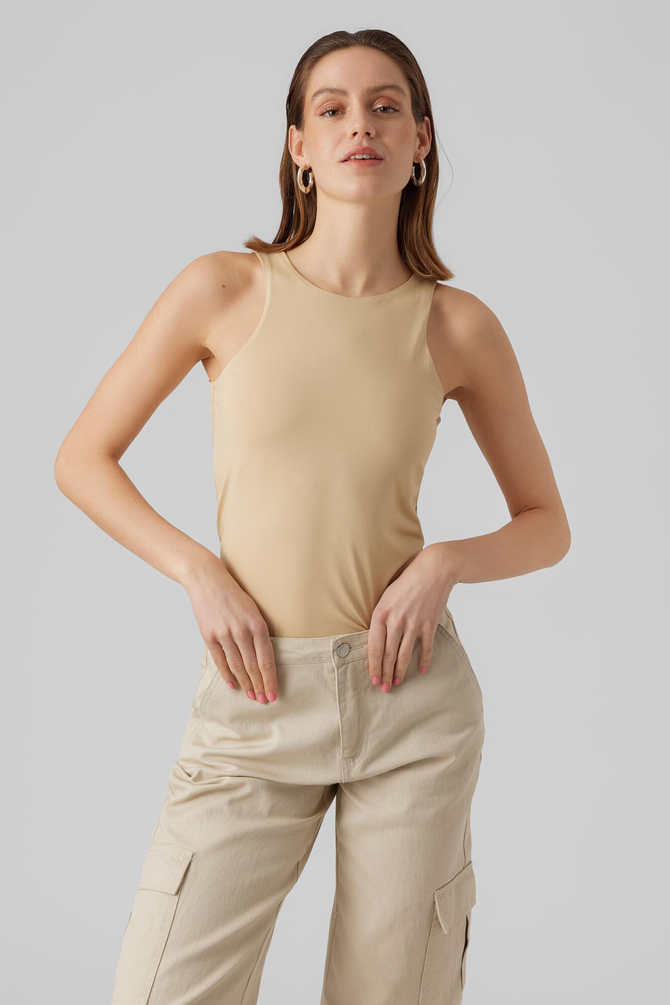 Blusa feminina sem alças com decote redondo - Marrom