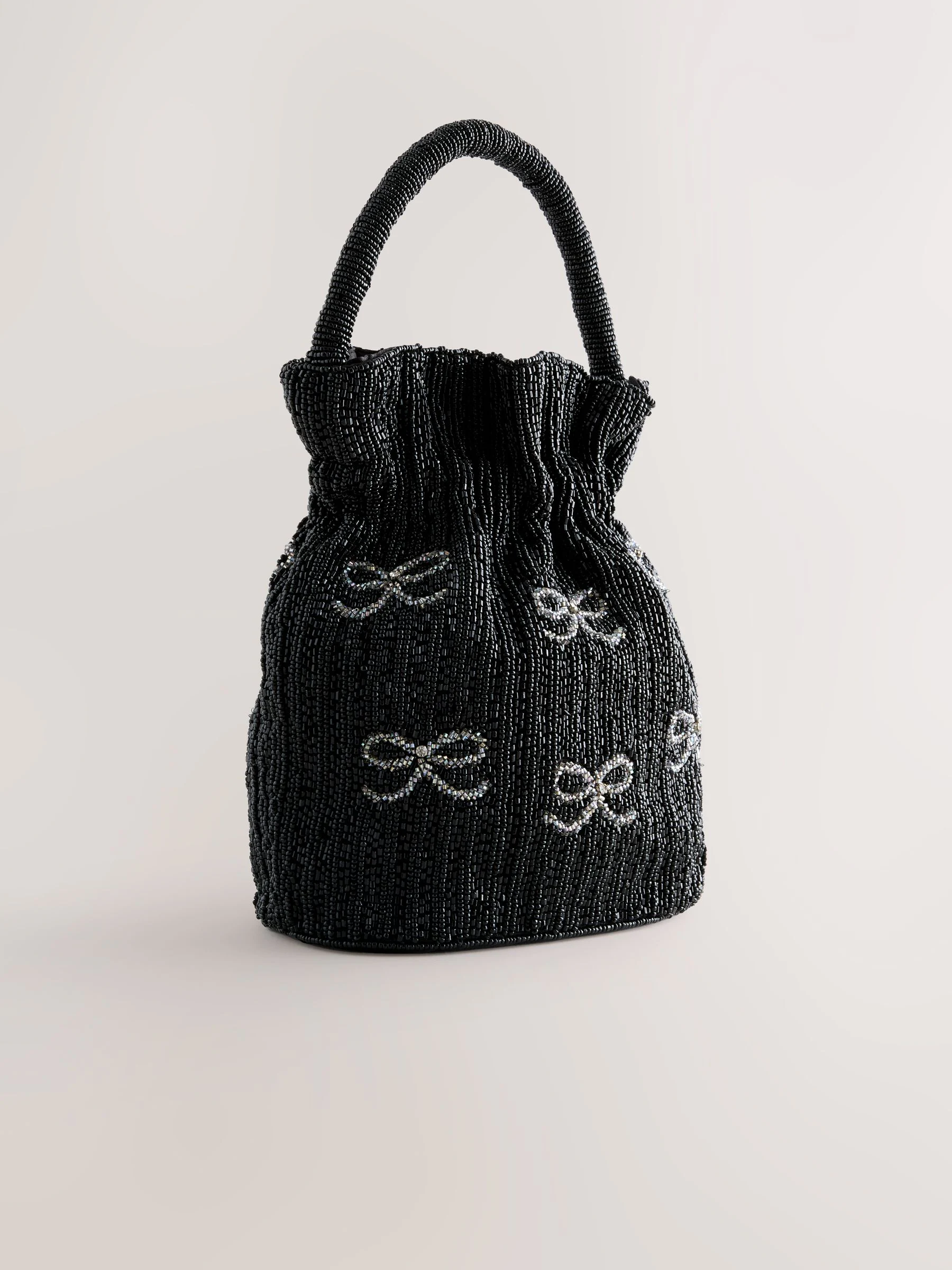 Zwart - Sparkle Bow Embellished Bucket Bag