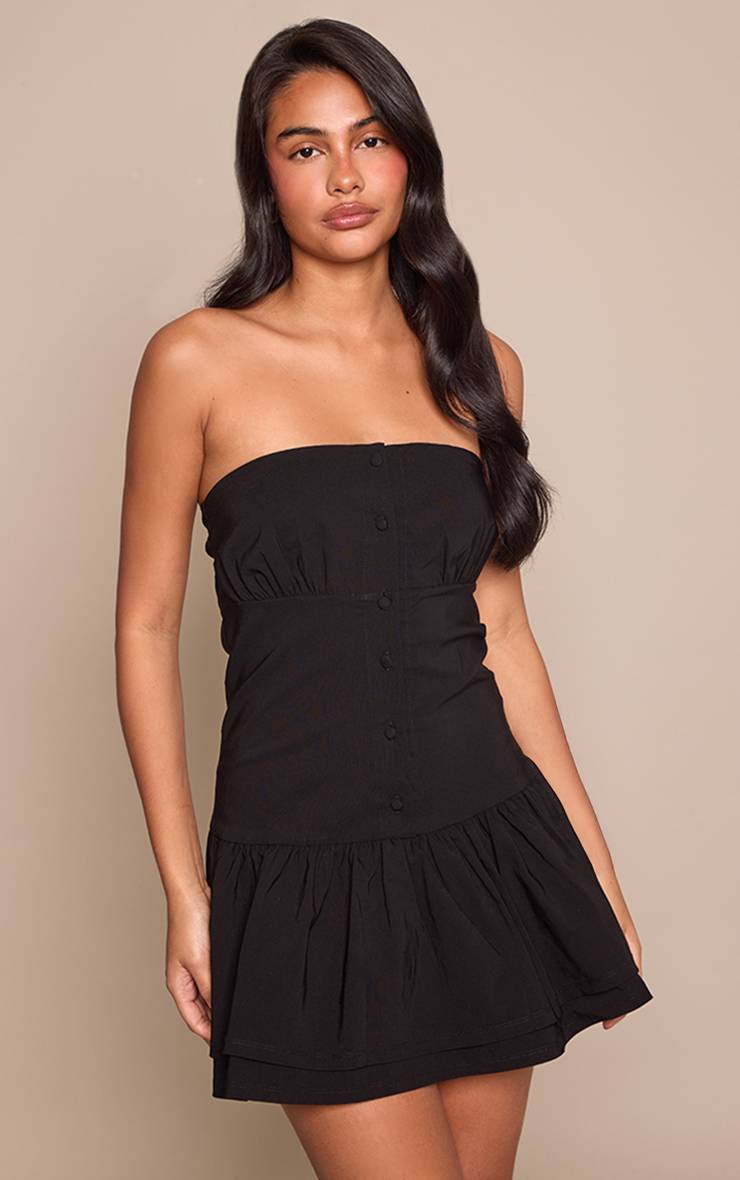 Noir Robe Droite Bandeau En Tissu Extensible Avec Détail Boutons