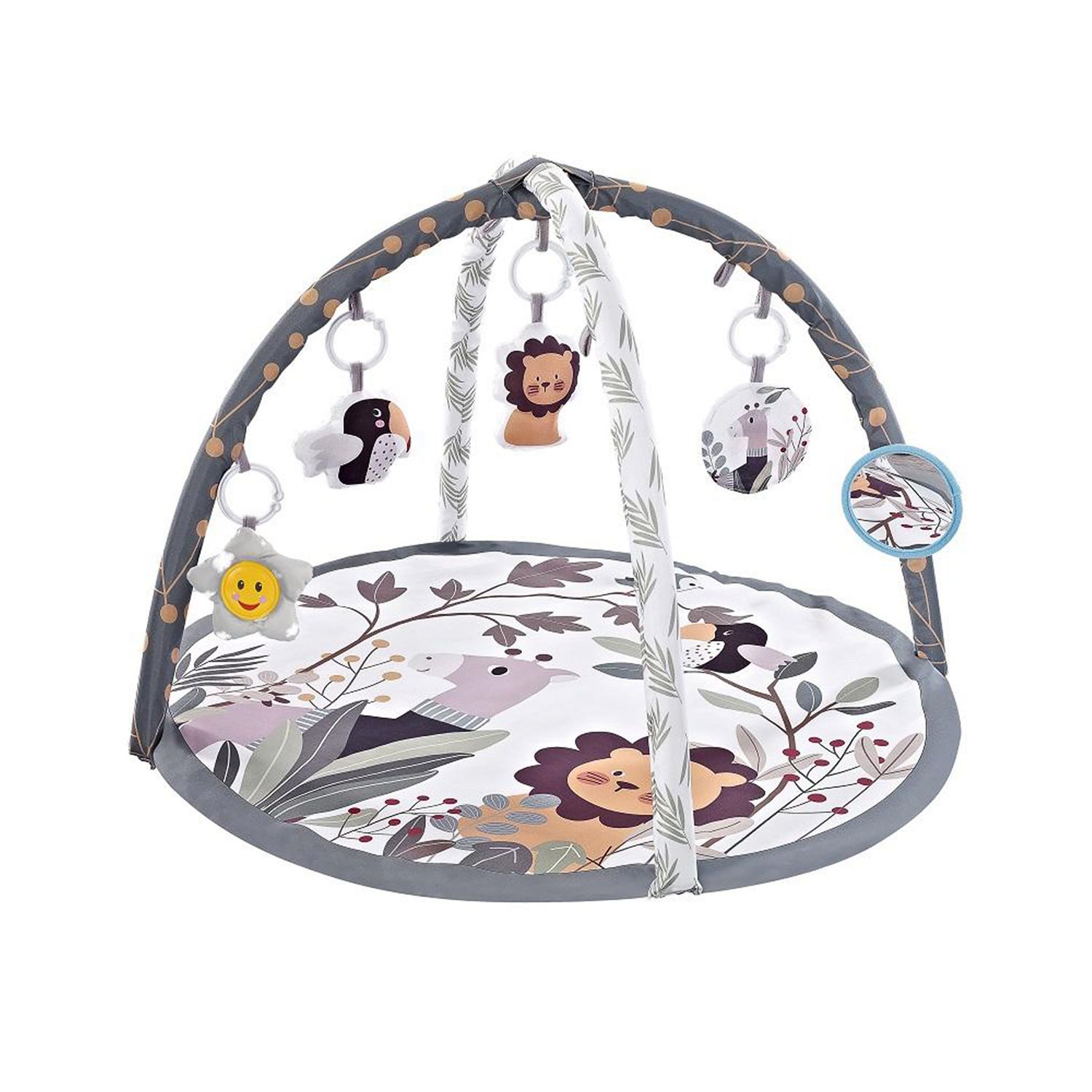 Chipolino Spielbogen Tiere, Musikfunktion, 5 Hängespielzeuge, Krabbeldecke grau