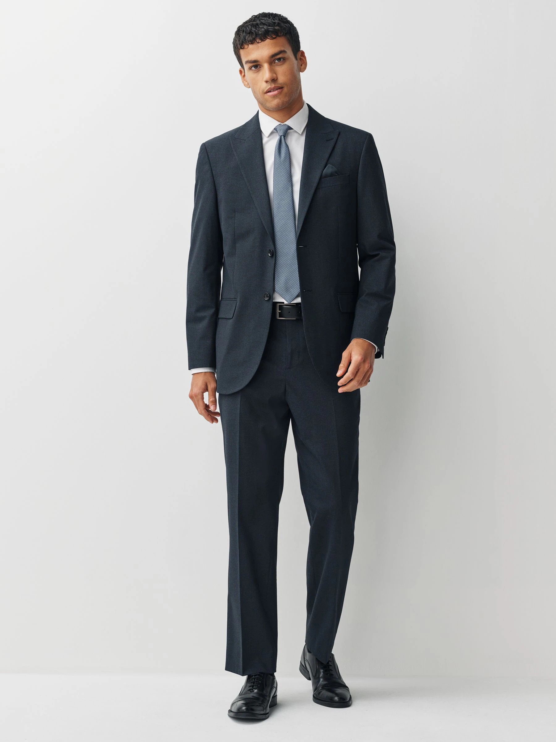 Donkerblauw - Regular Fit Motionflex Puppytooth Texture Suit Jacket