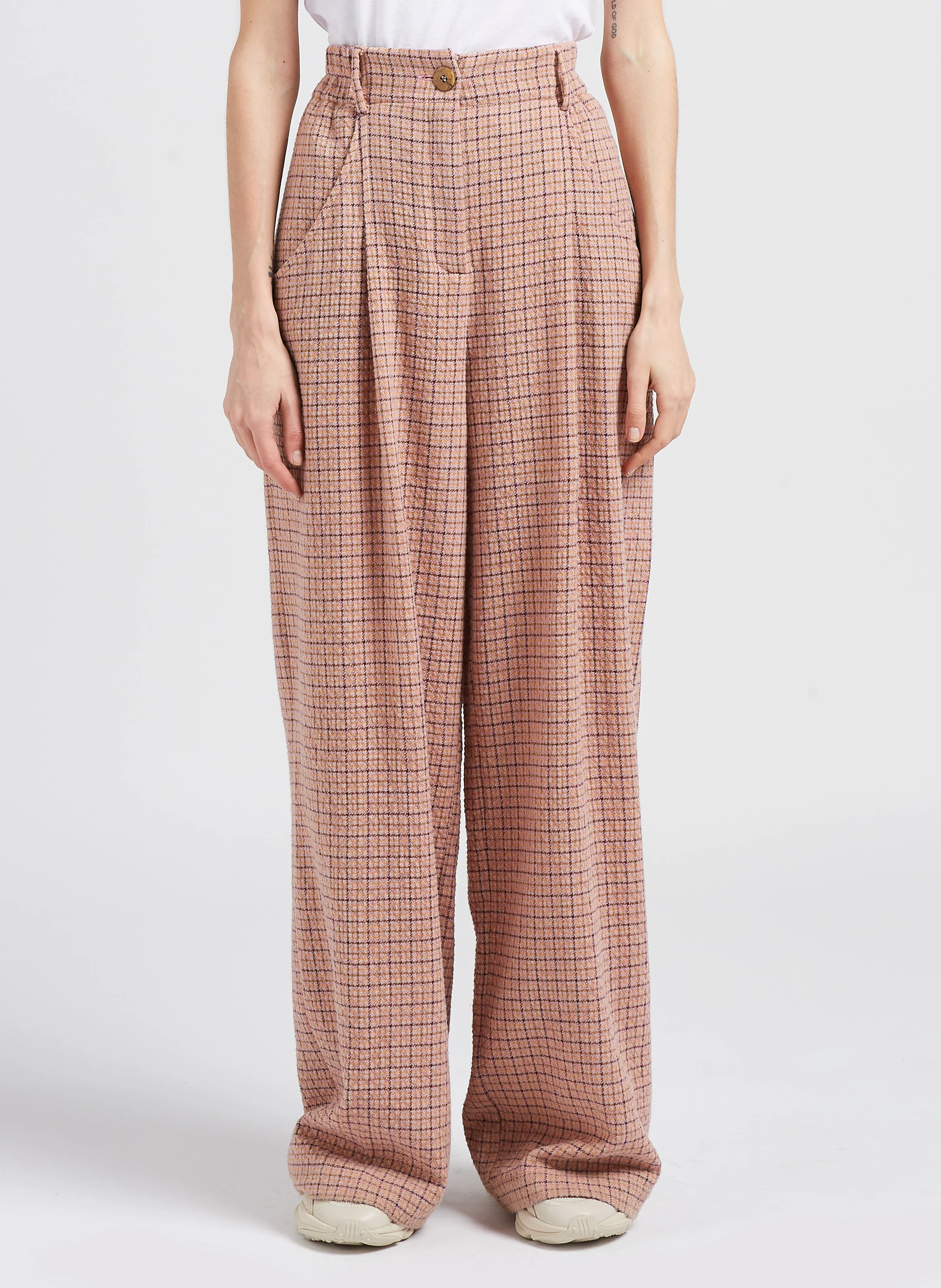 RENAUD - Pantalon large en laine mélangée | Rose