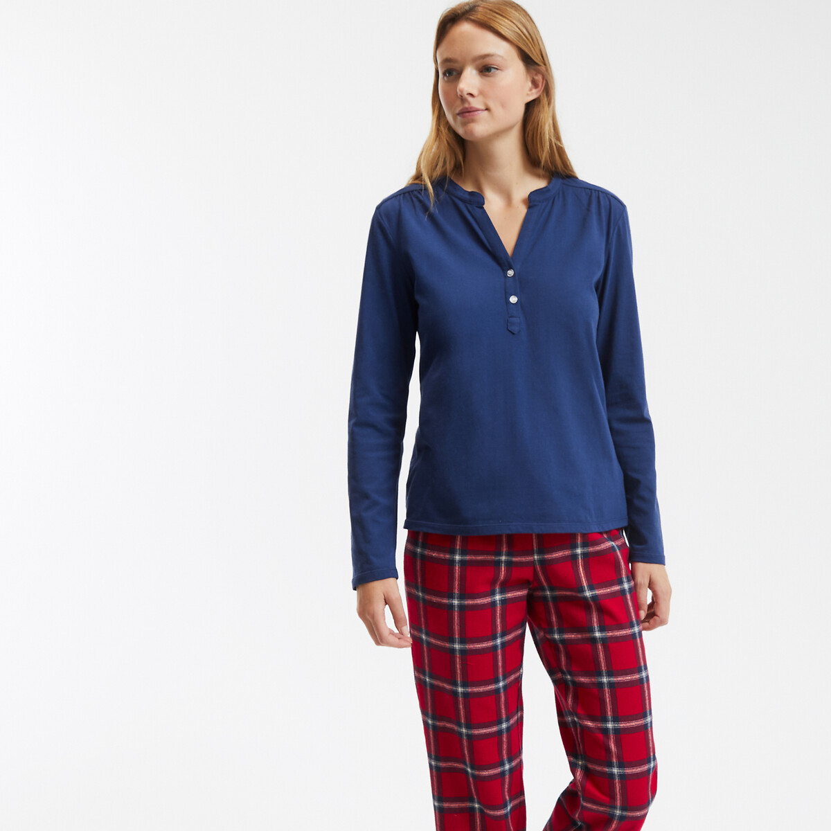 COLEÇÃO LA REDOUTE<br>Pijama, camisa lisa, calça xadrez de flanela
