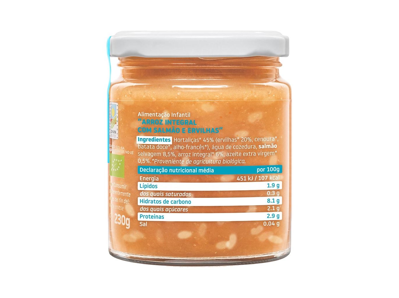 REFEIÇÕES SMILEAT PEDACINHOS BIO ARROZ INTEGRAL COM SALMÃO E ERVILHAS 230G