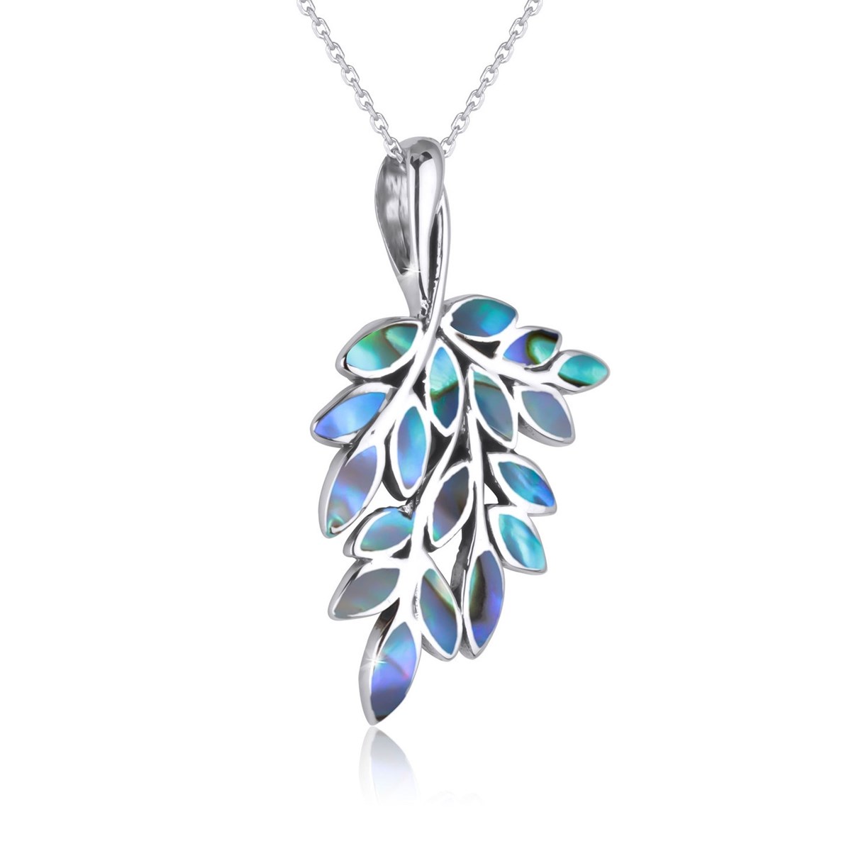 Pendentif Rameau d'olivier Nacre abalone sur Argent massif 925