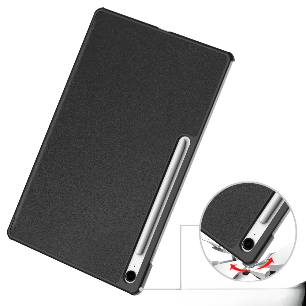 Samsung Galaxy Tab S10 FE  Plus Flipcase Hülle Ledertasche mit Aufstellfunktion Litchi Look   S-Pen Halterung - Schwarz
