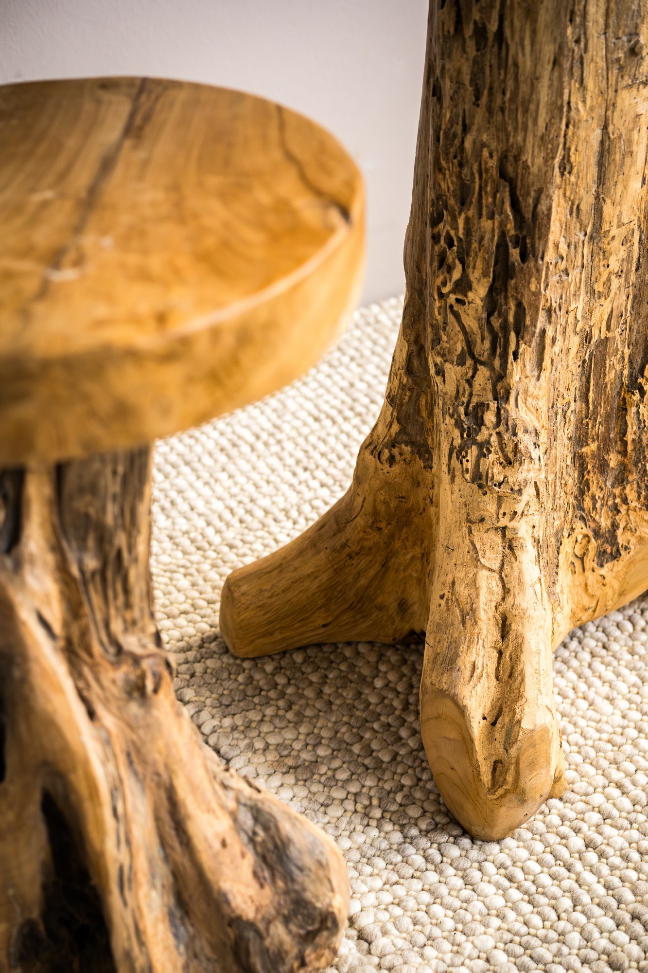 Wurzelholz-Barhocker 'Primitive', Teak natur, H 75 cm, Ø 45 cm von fischer's lagerhaus