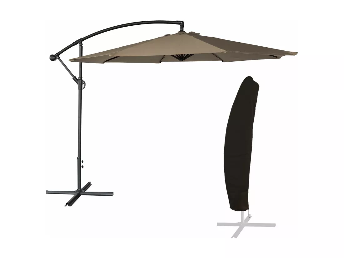 Parasol déporté OAHU rond 3m de diamètre taupe + housse - HAPPY GARDEN