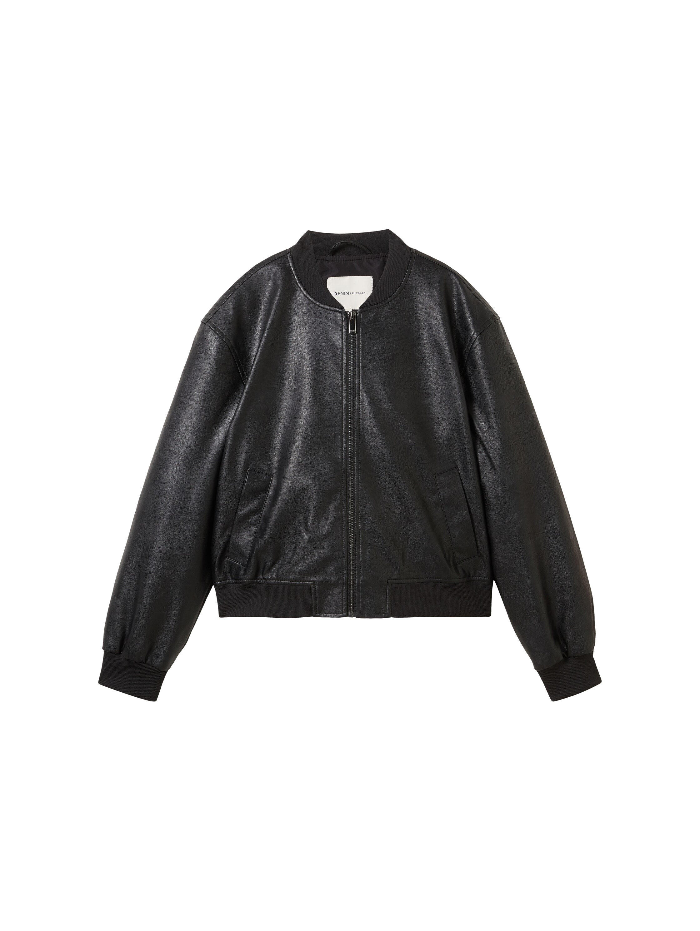 TOM TAILOR Denim Blouson ohne Kapuze Bomberjacke aus Kunstleder und mit Eingrifftaschen
