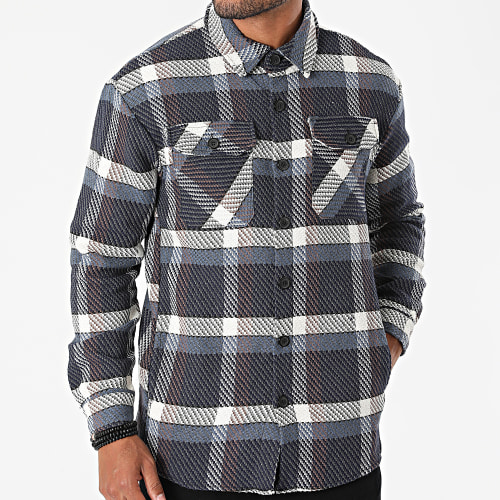 Chemise Manches Longues A Carreaux UP-C076 Bleu Marine