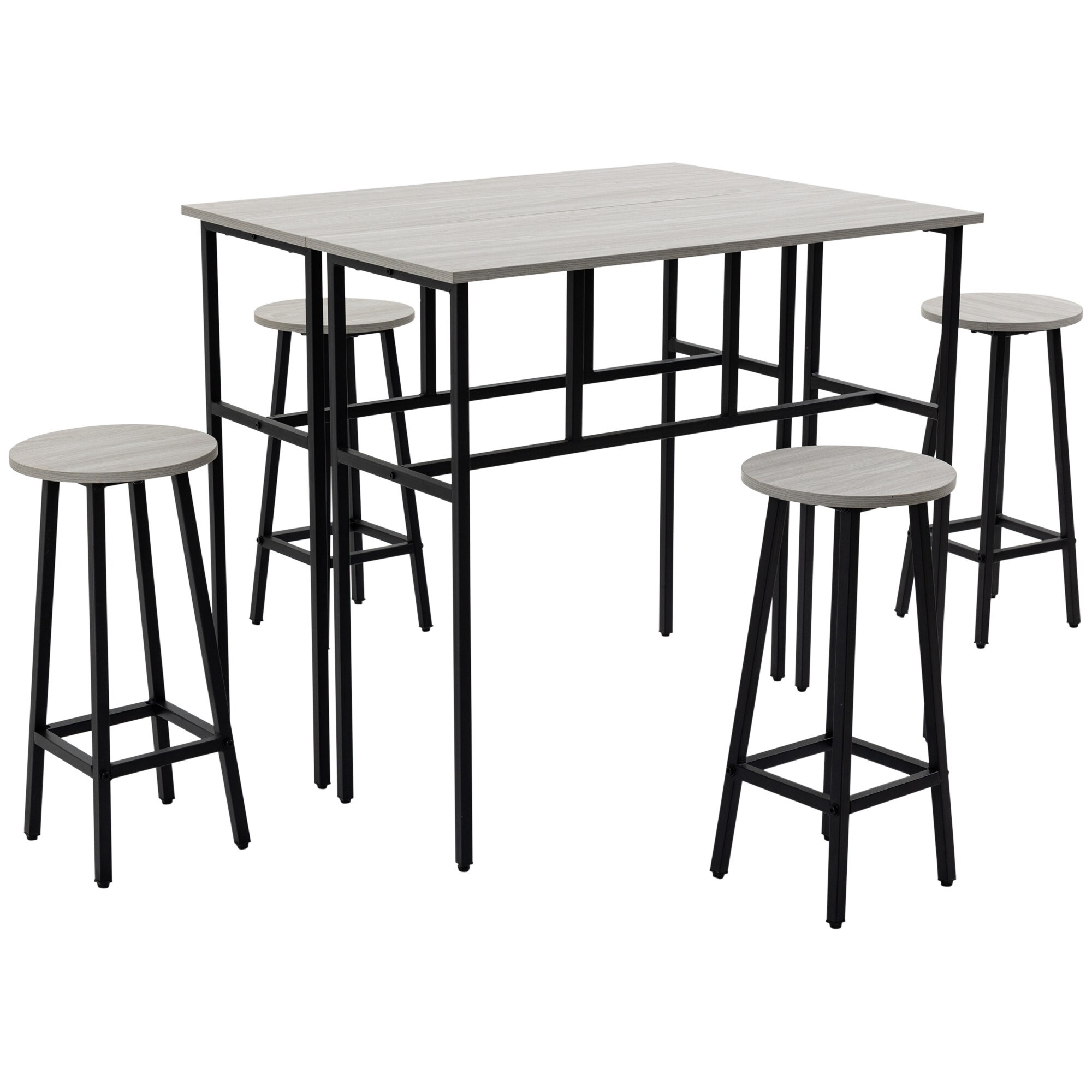 HOMCOM Bartisch-Set mit 4 Hockern schwarz, grau 100L x 40B x 90H cm