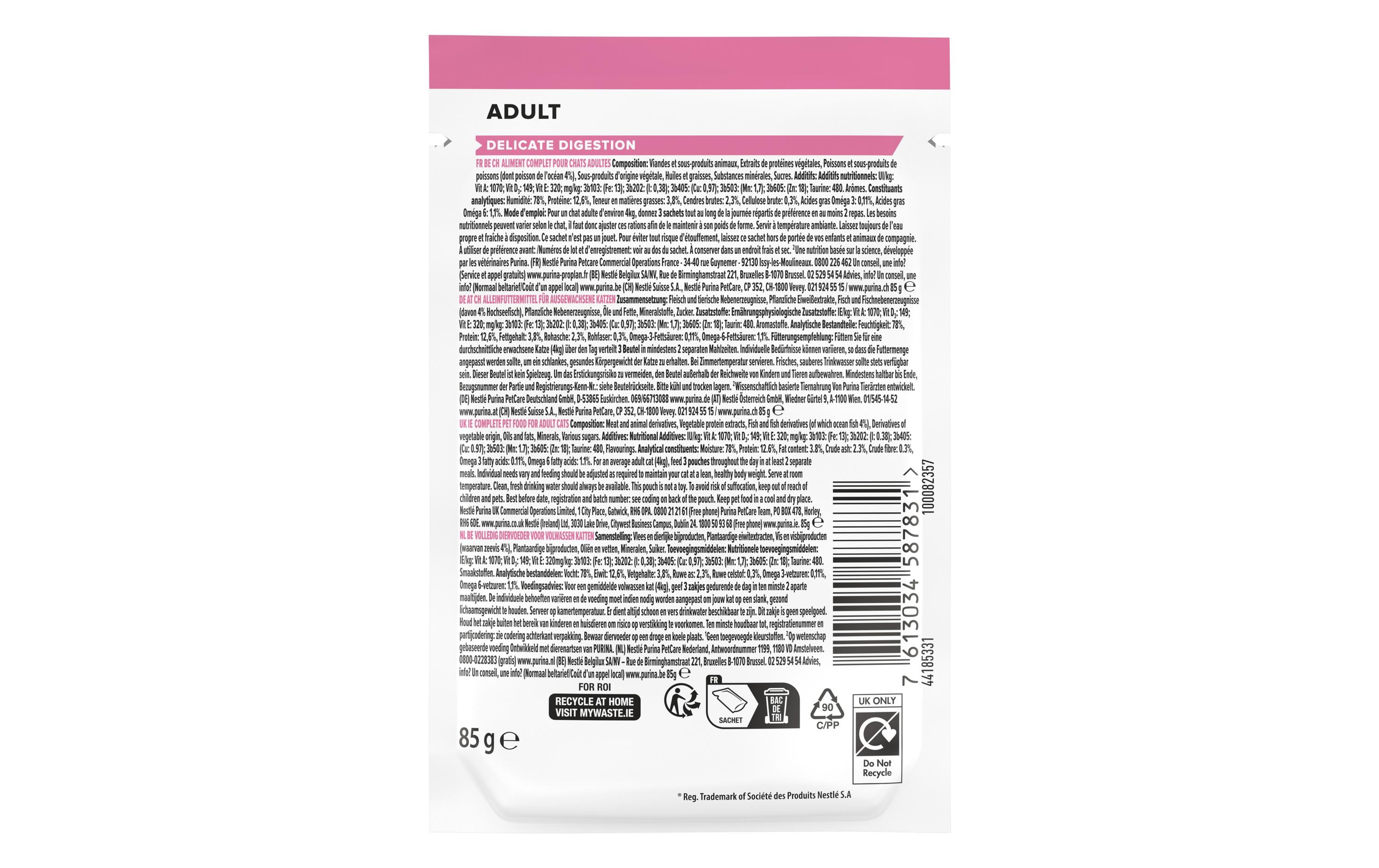 Adult Delicate Digestion in Sauce mit Hochseefisch 26 x 85 gAlleinfuttermittel für ausgewachsene Katzen