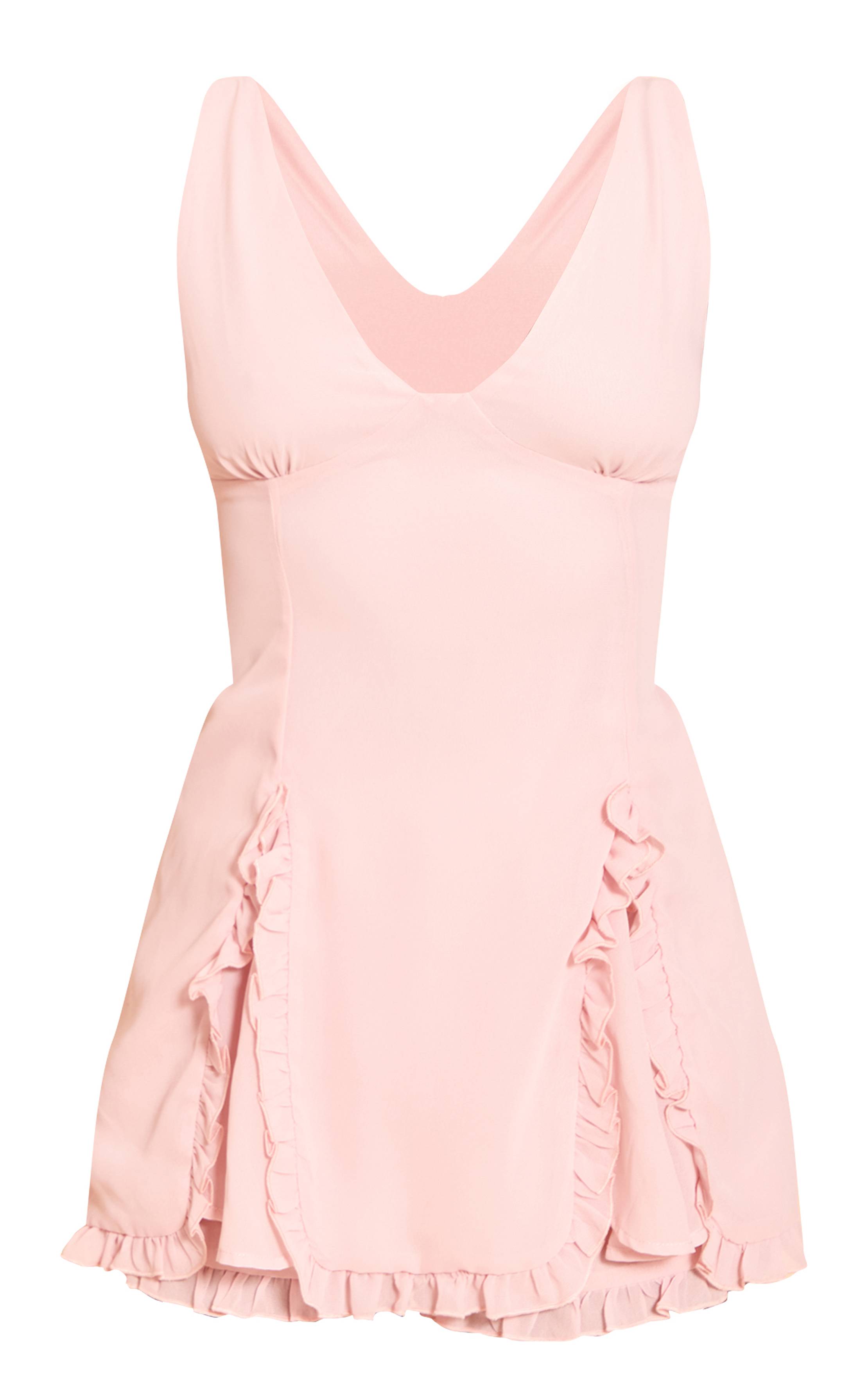 Rose Combi-short En Mousseline À Détails De Volants