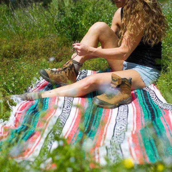 (130x170cm) Picknick Decke Outdoor Beach Tuch Gestreift mit Tassel - Rosa / Mint