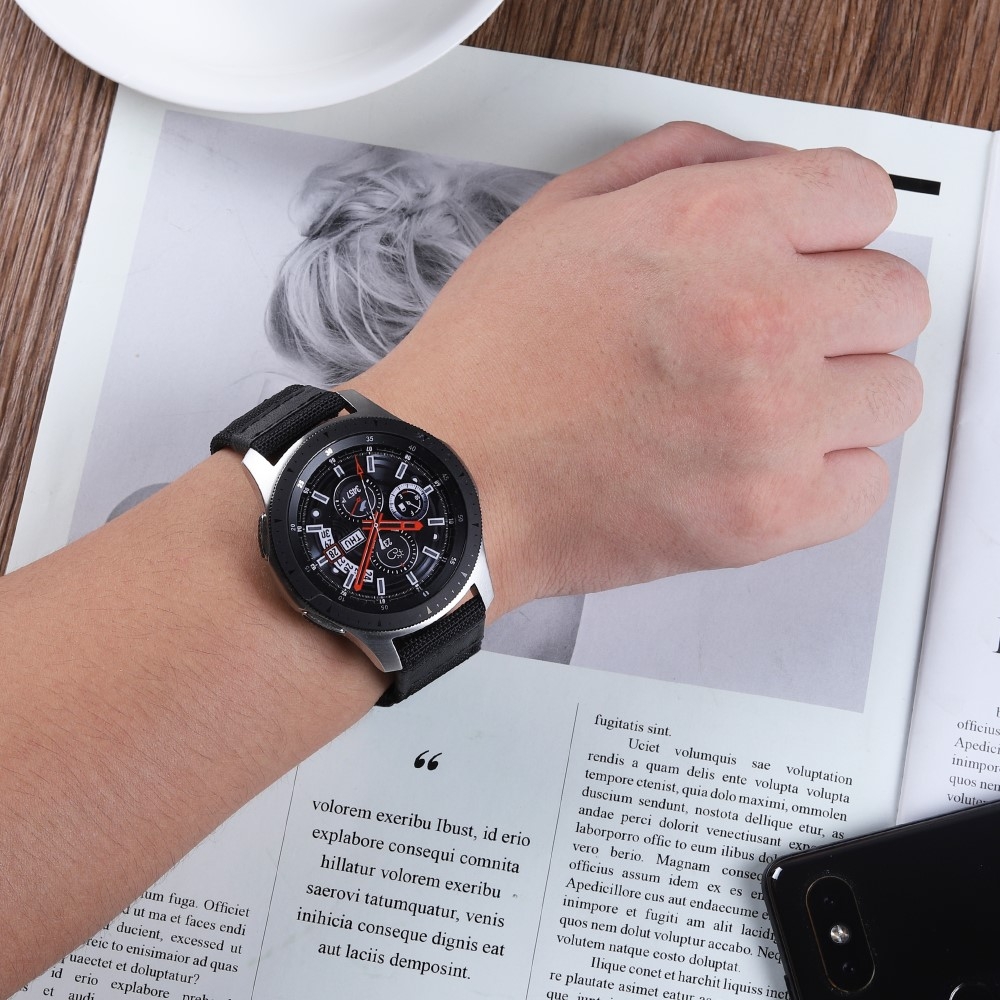 Samsung Galaxy Watch 3 (45mm) Nylon / Echtleder Armband - Schwarz