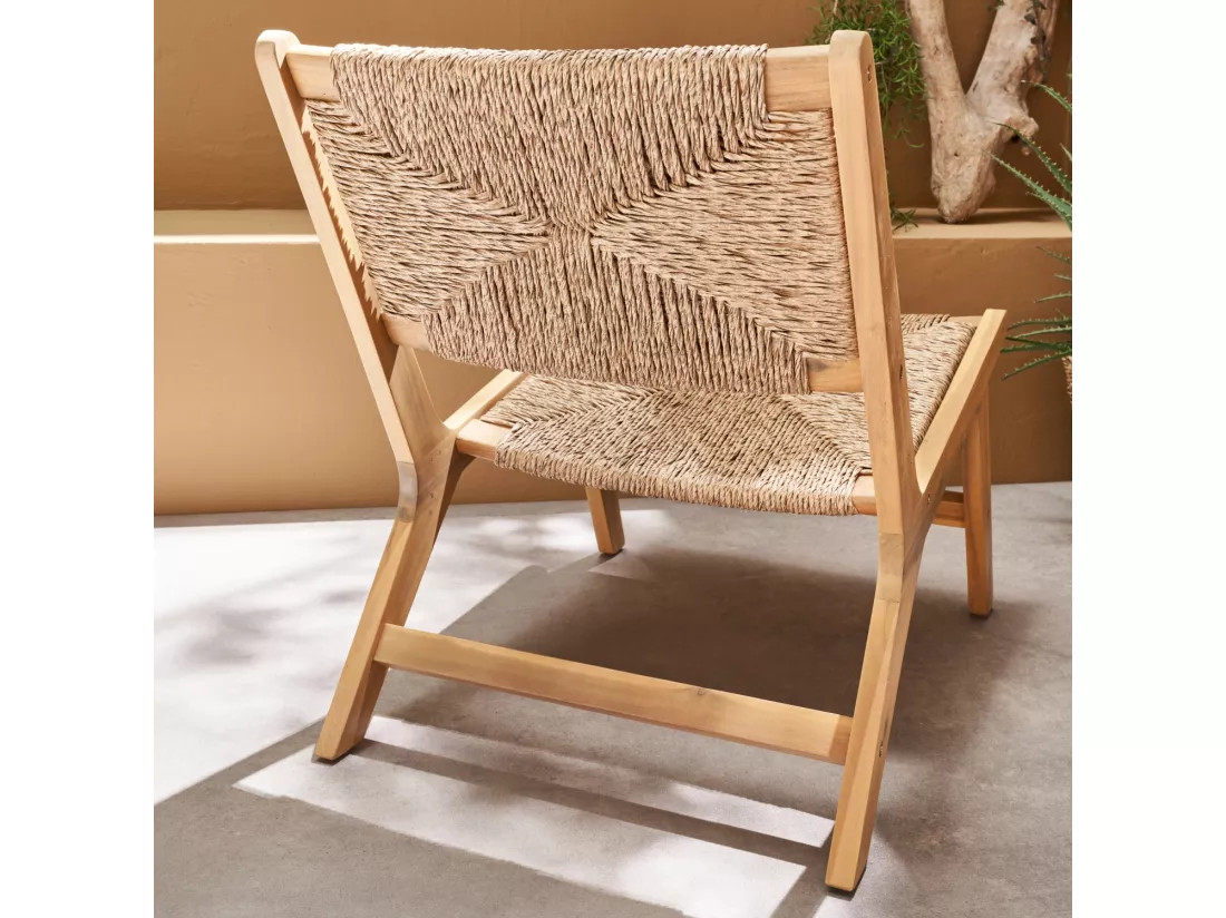 Fauteuil relax de jardin en bois et résine effet paille. intérieur / extérieur