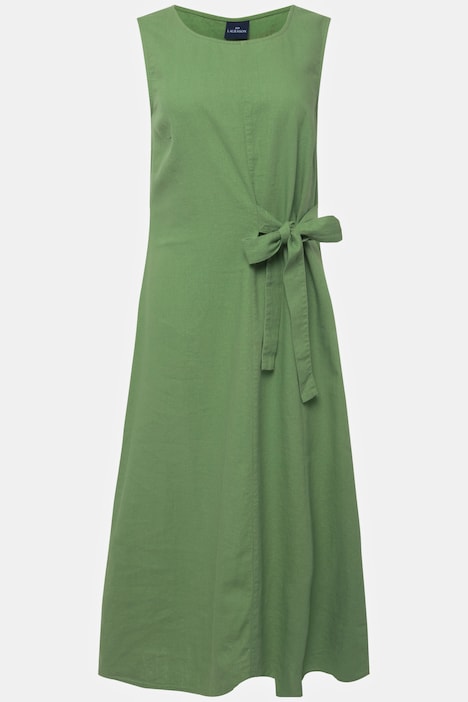 Leinenmix-Kleid, Straight Fit, Rundhals, seitliche Zierschleife